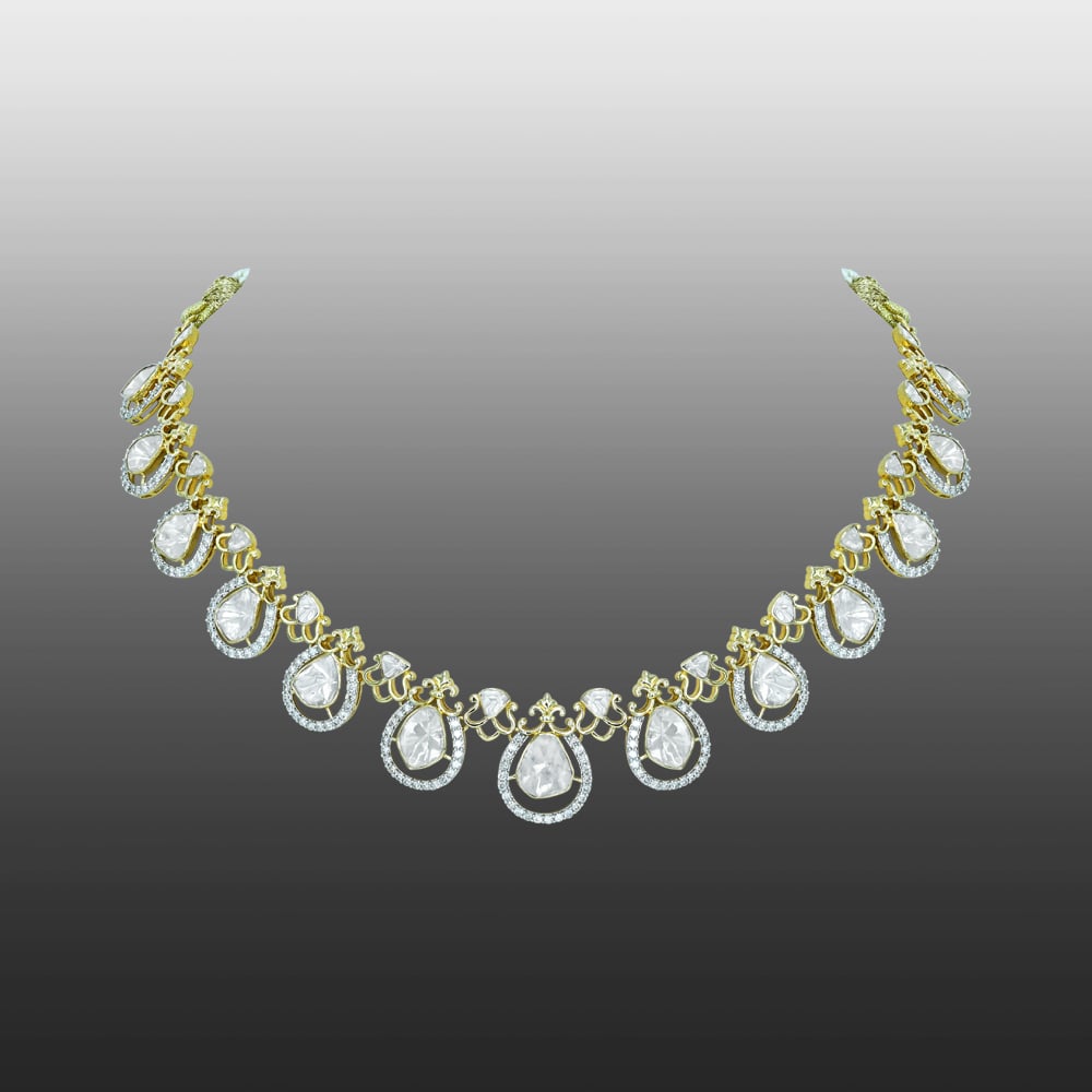 Graceful Polki Diamond Necklace with Intricate Chain